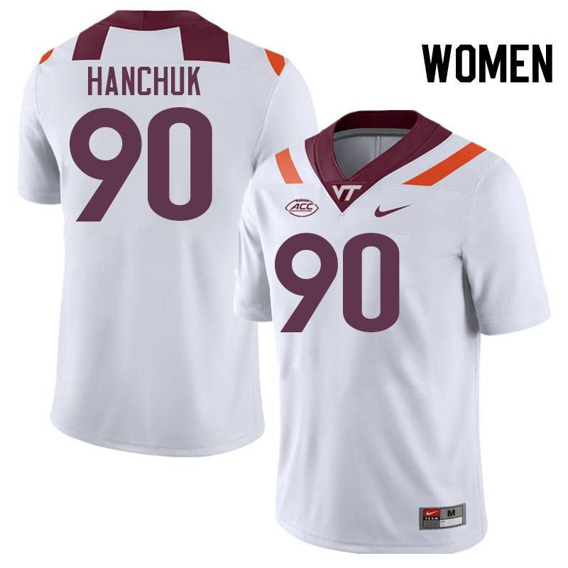 Women #90 Andrew Hanchuk Virginia Tech Hokies College Football Jerseys Stitched-White